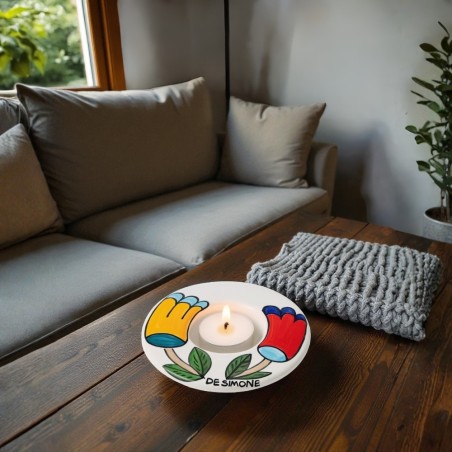 Portalumino tondo dipinto a mano Folk Tulipani Ceramiche De Simone Portalumino tondo dipinto a mano Folk Tulipani Ceramiche De Simone